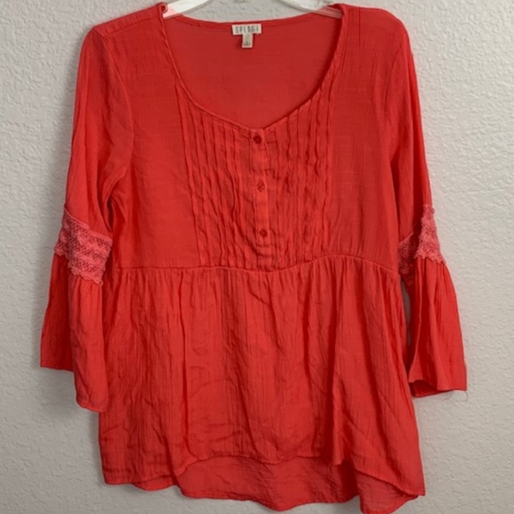 Spense Peacy Coral Peasant Top - Picture 1 of 6